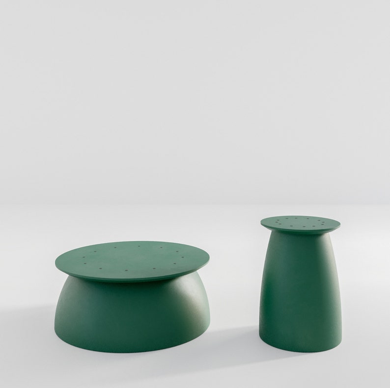 Kopar. beige colour coffee table bases set / japandi design / round bases / many tabletops can be mounted / many colours available / RAL6005 Moss Green