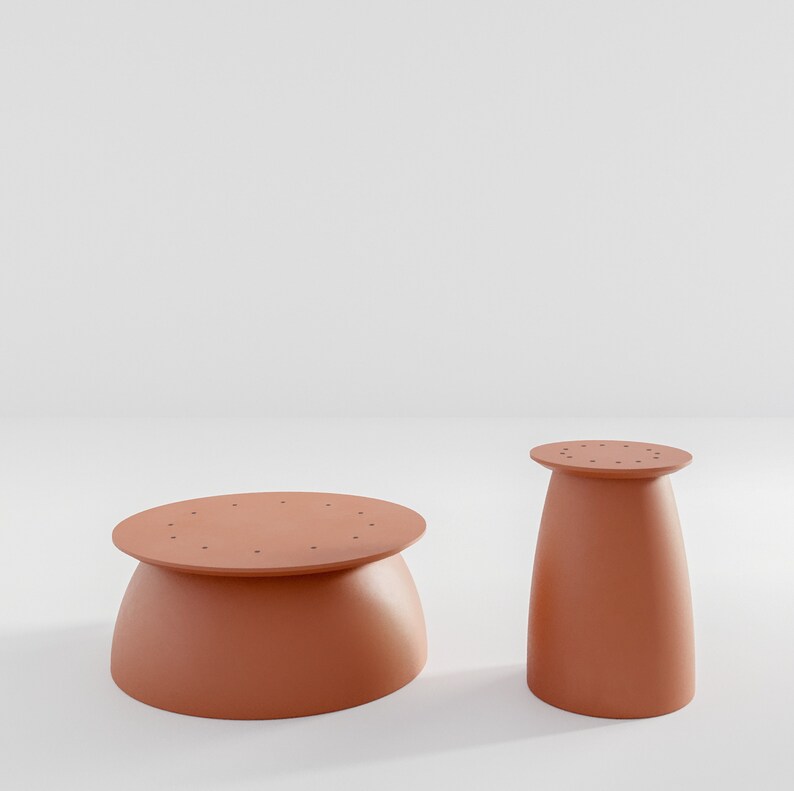 Kopar. beige colour coffee table bases set / japandi design / round bases / many tabletops can be mounted / many colours available / RAL8004 Terracotta