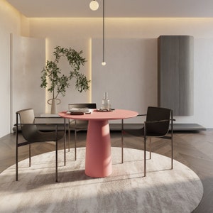Pink Round Dining Table: Minimalist Japandi Style - Etsy