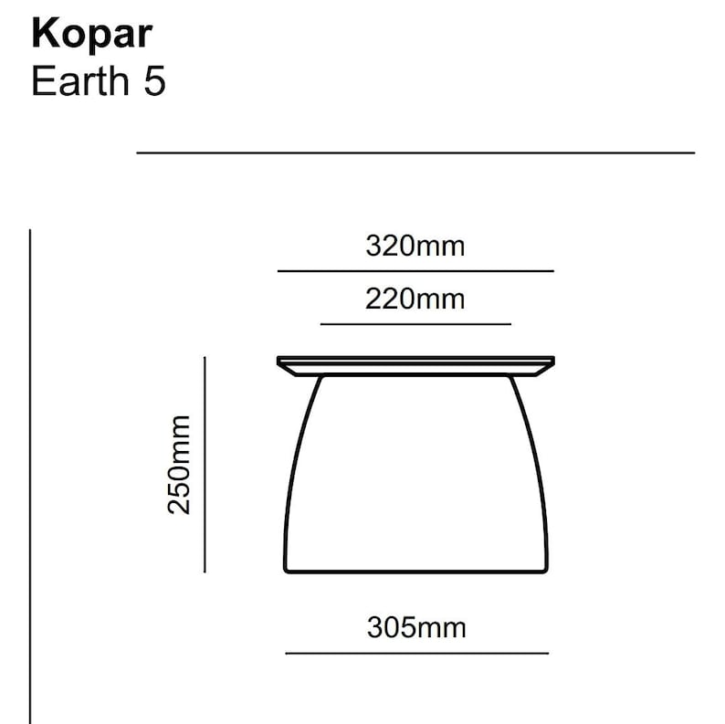 May include: Line drawing of a table lamp with dimensions labeled in inches. The lamp is 320mm wide, 220mm deep, and 250mm high. The base of the lamp is 305mm wide.