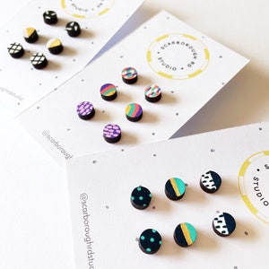 super mini studs/ wooden earrings/ hand painted studs/ pack of 3/ pattern/ gold leaf