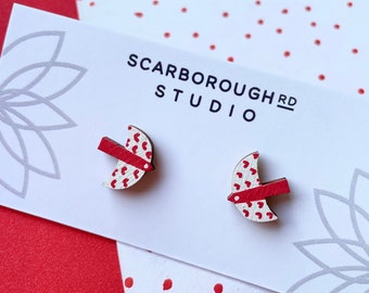 bird earrings/ love birds/ love hearts/ white with red spots/ Valentine