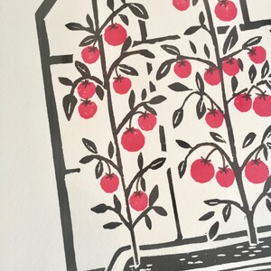 A4 Lino print/in the greenhouse/tomatoes/handprinted image 4