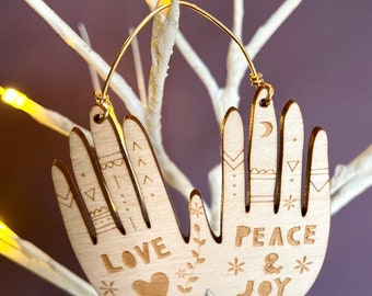 Wooden hanging decoration/ Christmas decoration/ Christmas tree decoration/ peace love and joy