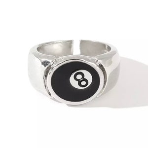 Silver 8 Ball Ring Lucky 8 Ball Pool Ball Ring Unisex Ring Snooker Pool Silver Ring Adjustable ring