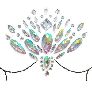 Sexy Chest Neck Rhinestone Pasties Nipple Cover Breast Adhesive Reusable - Body Stickers, Lifestyle, Crystal, Rave, Rally, Costume, Lingerie