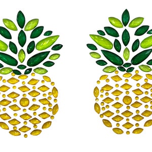 Reusable Pineapple Rhinestone Pasties Nipple Covers Breast Adhesive - Body Stickers, Lifestyle, Crystal, Rave, Rally, Costume, Lingerie