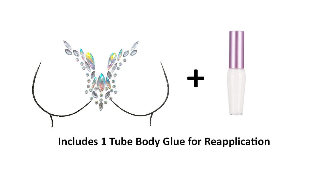 Reusable Chest & Neck Rhinestone Body Stickers W/ Body Glue for ...
