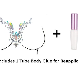 Reusable Chest & Neck Rhinestone Body Stickers w/ Body Glue for Reapplication