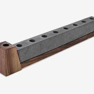 The Nordic - wood and concrete Hannukah menorah - walnut base