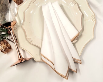 White and Rose Gold Napkins, Satin Stitch, High Tea Theme, Boho Blush, Parisian Cafe