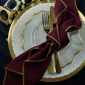 Tovaglioli bordeaux e oro, poliestere, tovaglioli da cocktail e da cena, marrone, tovaglioli da vino