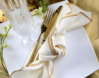White or ivory linen napkins Wedding dinner cocktail cloth off white napkins