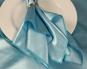 Set of  4 or 6 - Turquoise  Reversible Satin Shantung, Polyester Dinner Napkins, Aqua