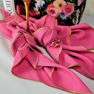 Fuchsia Pink and Gold Napkins, Polyester, Cocktail/Dinner Napkins, Hot Pink