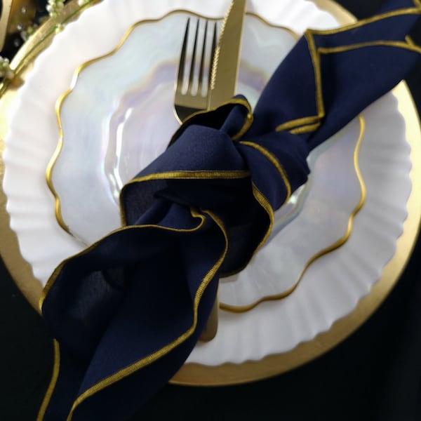 Navy Blue and Gold,  Polyester Cocktail and Dinner Napkins