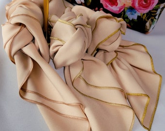 Blush Pink Napkins with Gold Trim, Satin Stitch, Pearls and Prosecco, Boho Chic