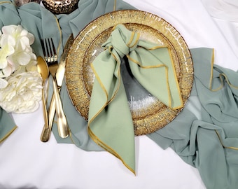 Tovaglioli verde salvia e oro, punto satin, notti all'Avana, oasi marocchina, stile retrò anni '70