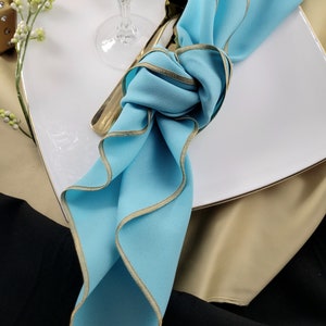 Aqua Blue and Gold, Polyester Dinner Napkins, Cocktail Napkins Aqua Blue, Turquoise NuGold 14K