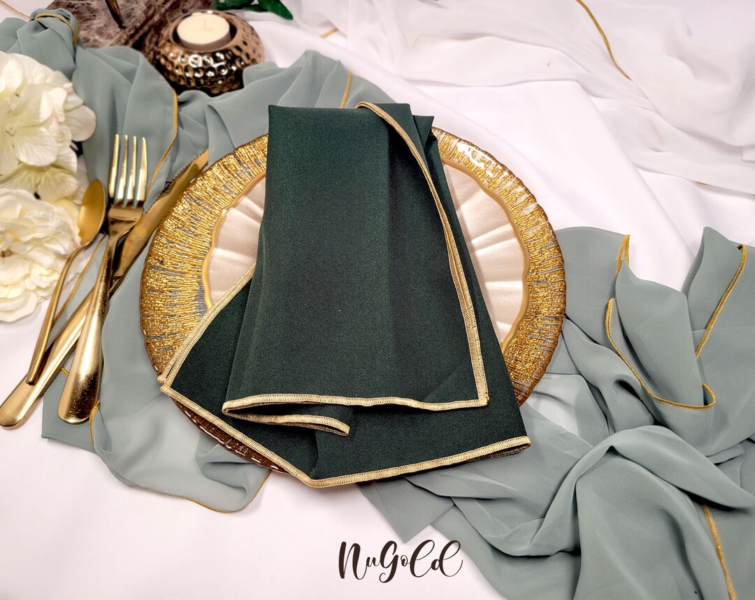 Hunter Green and Gold, Polyester Dinner and Cocktail Napkins Etsy