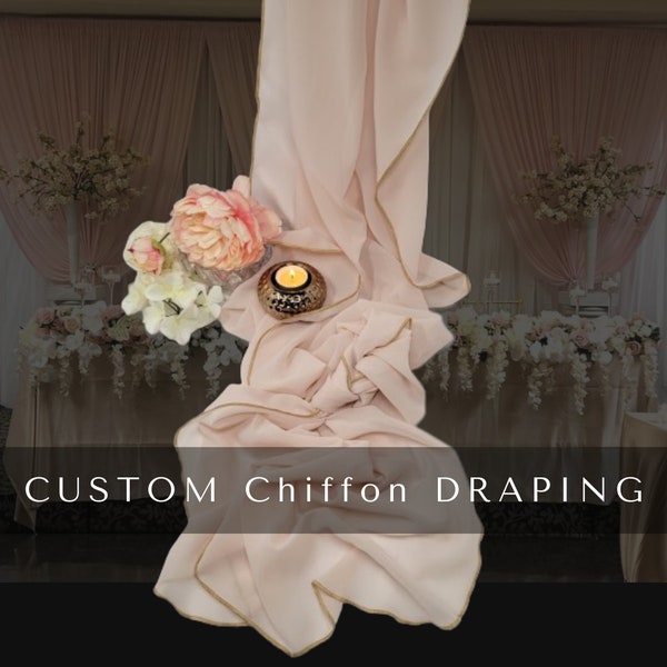Custom-Made Wedding Draping;  Check Listing for Pricing; Draping with Gold Trim, Wedding Arch, Arbors, Backdrops