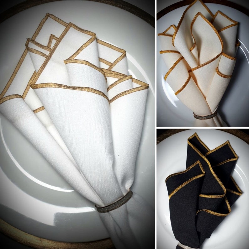 Black and Gold Polyester Dinner Napkins Etsy