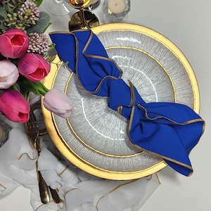 Royal Blue Napkin with Gold Trim, Elegant Table Decor