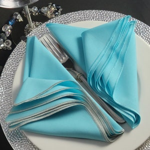 Aqua Blue and Gold, Polyester Dinner Napkins, Cocktail Napkins Aqua Blue, Turquoise image 6