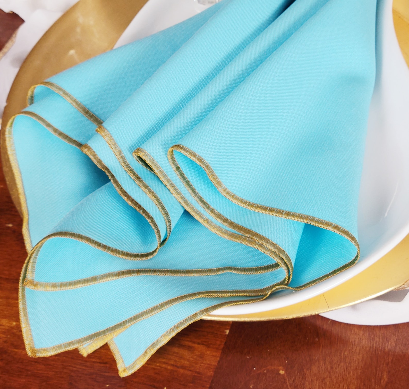 Aqua Blue and Gold Polyester Dinner Napkins Aqua Blue Etsy