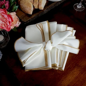 Ivory and Gold, Ivory and Silver Dinner/Cocktail Napkins, Polyester, Cream