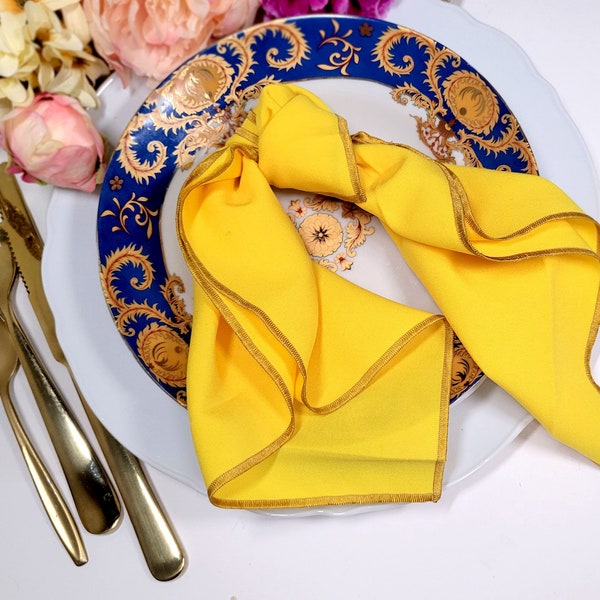 Yellow and Gold Dinner Napkin, Polyester Dinner Napkins, Bright Yellow, Sunflower Yellow