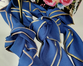 Ocean Blue Napkins with Gold Trim for Coastal and Beach Wedding, Party Table Decor
