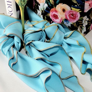 Aqua Blue and Gold, Polyester Dinner Napkins, Cocktail Napkins Aqua Blue, Turquoise image 1