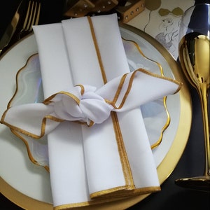 Tovaglioli bianchi e dorati Tovaglioli in poliestere, tovaglioli da cocktail, tovaglioli da cena, tovaglioli da matrimonio