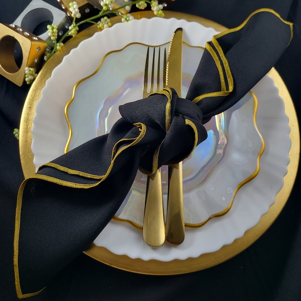 Black and Gold, Black and Silver, Polyester Napkins, Cocktail and Dinner Napkins