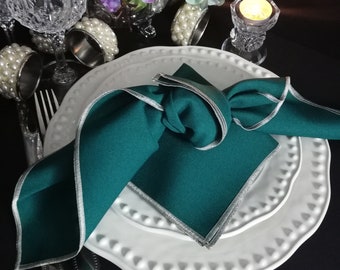 Jade  (Green) and Silver, Polyester, Cocktail and Dinner Napkins