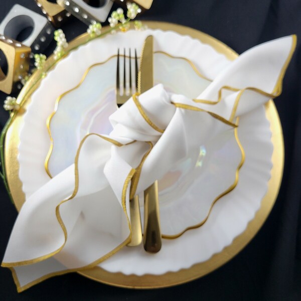 White and Gold Napkin, White and Silver, Polyester Napkins, Cocktail Napkins,  Dinner Napkins