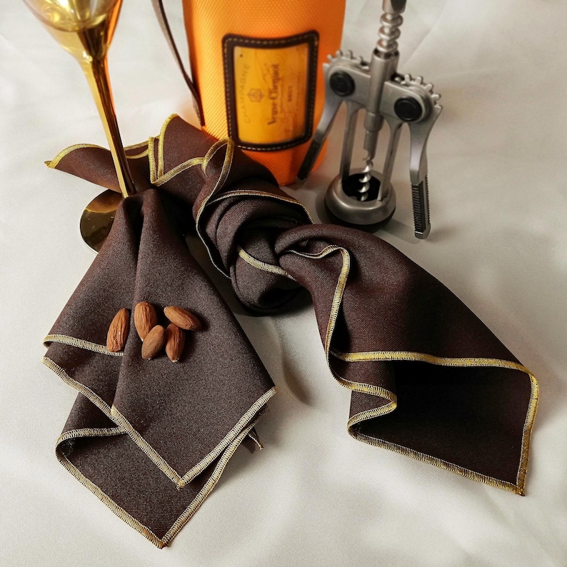 Dark Brown Cloth Napkins with Gold Border, Bulk Table Linen and Wedding Event Decor image 2