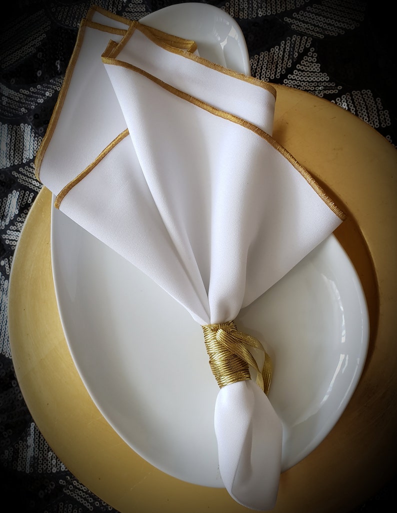 White and Gold Polyester Dinner Napkins Etsy