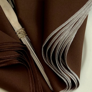Dark Brown Cloth Napkins with Gold Border, Bulk Table Linen and Wedding Event Decor Classic Satin Finish