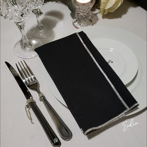 Black and Silver Napkins, Satin Stitch Modern Minimalist Luxe, Roaring 20's Look bild 2