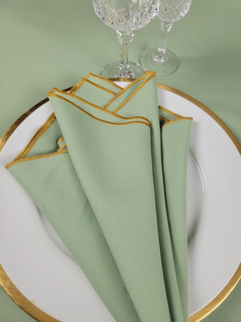 Sage Green and Gold Polyester Dinner Napkins Light Green Etsy