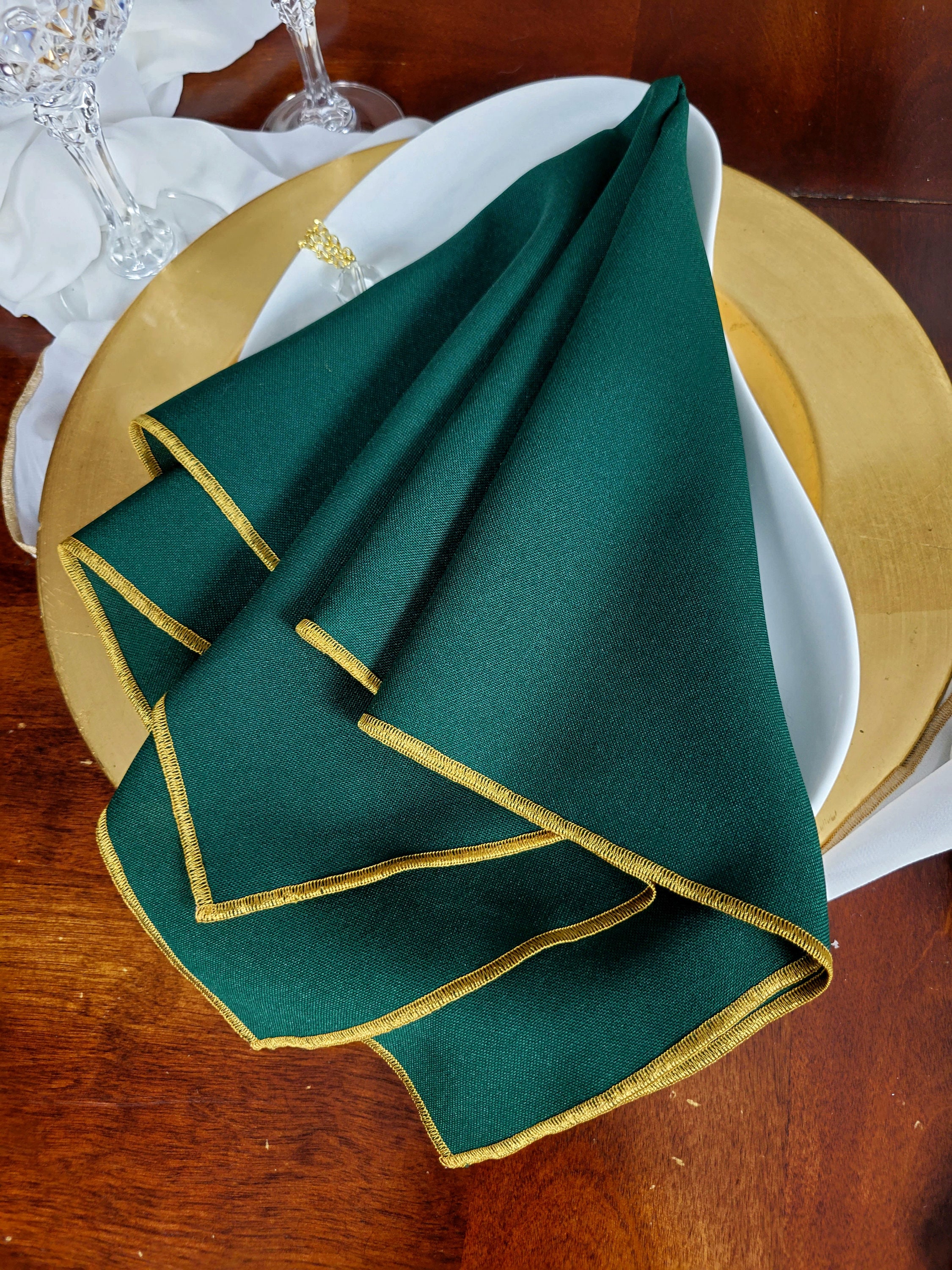 Dark Green and Gold Polyester Dinner Napkins Emerald Etsy