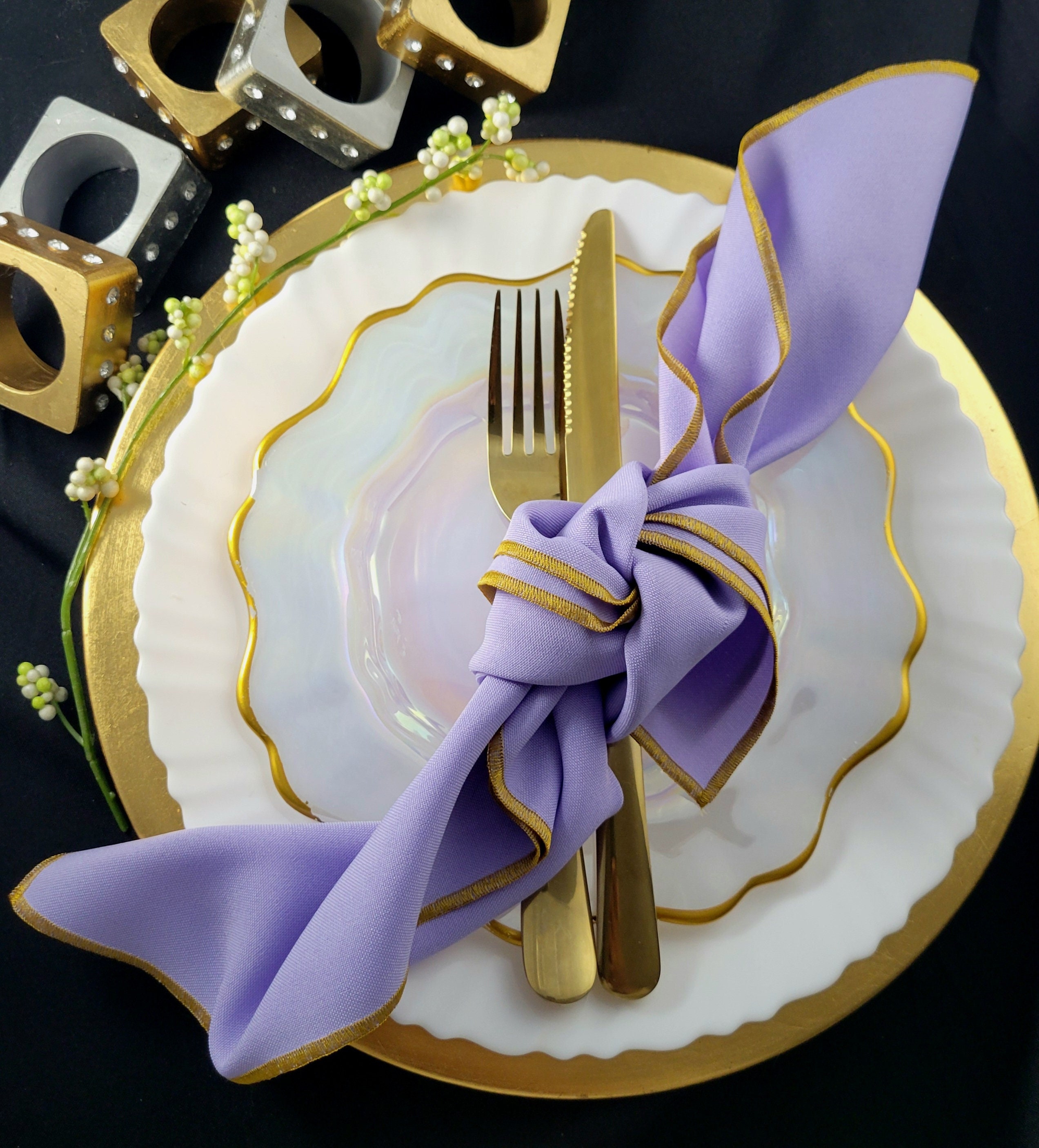 Lavender and Gold Napkins, Polyester, Dinner Napkins