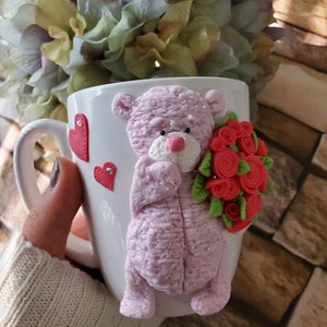 Nallebjörnsbukett med blommor Keramisk kaffemugg Mors dag-present