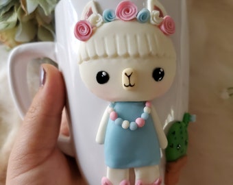 Fun Baby llama alpaca Coffee Tea mug Unique gift  Handmade Mug Polymer Clay Decor