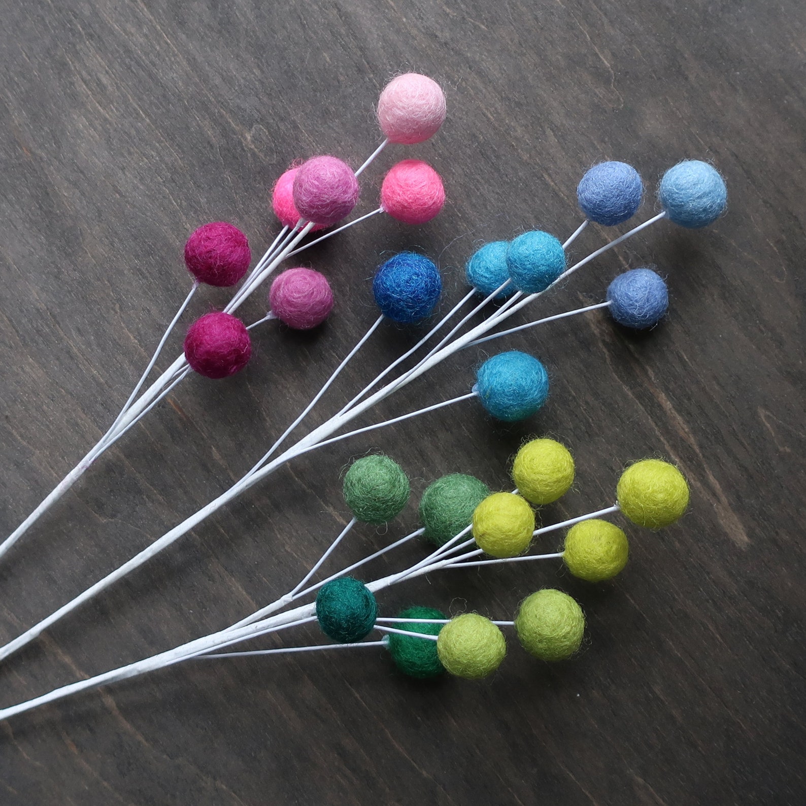 Felt ball stems colorful vase arrangement gradient colours Etsy