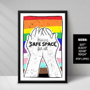 Safe Space Digital Download, LGBTQIA+, Printable, Wall Art, Classroom Decor, School Poster, Queer Kids, Poster, Illustration, Inclusion