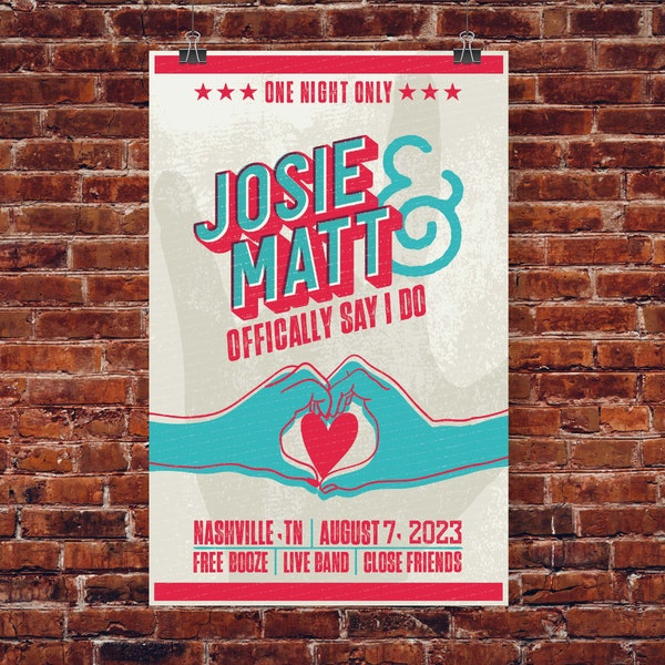 Customizable Letterpress Style Wedding / Concert Poster / Guest Book