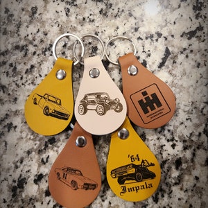 Vintage Charm: Laser-Etched Leather Keychains for Old School Car Enthusiasts